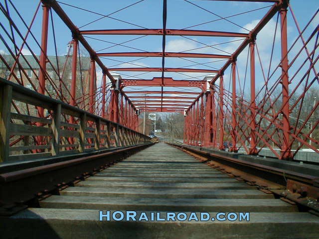 Trackside view over iron bridge